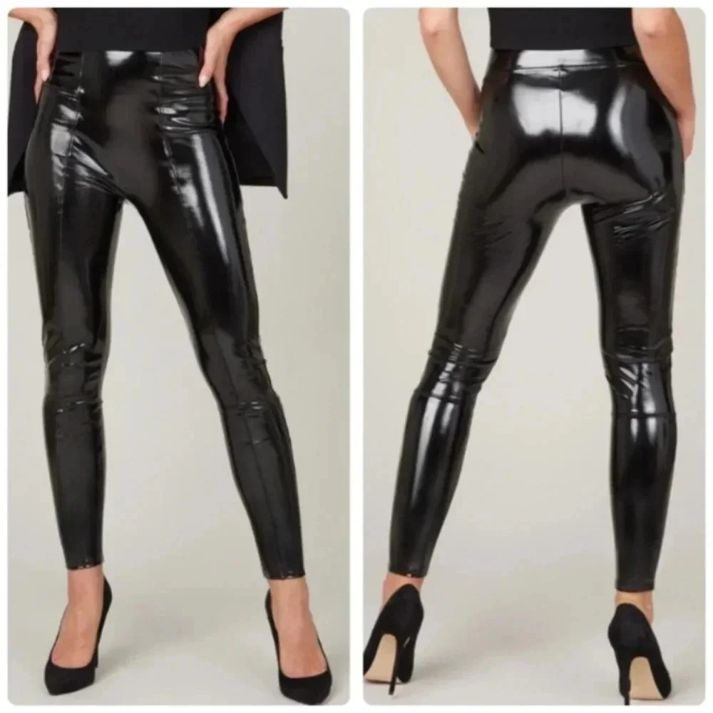 Spanx Faux Patent Leather Leggings in Black Size Small Tall